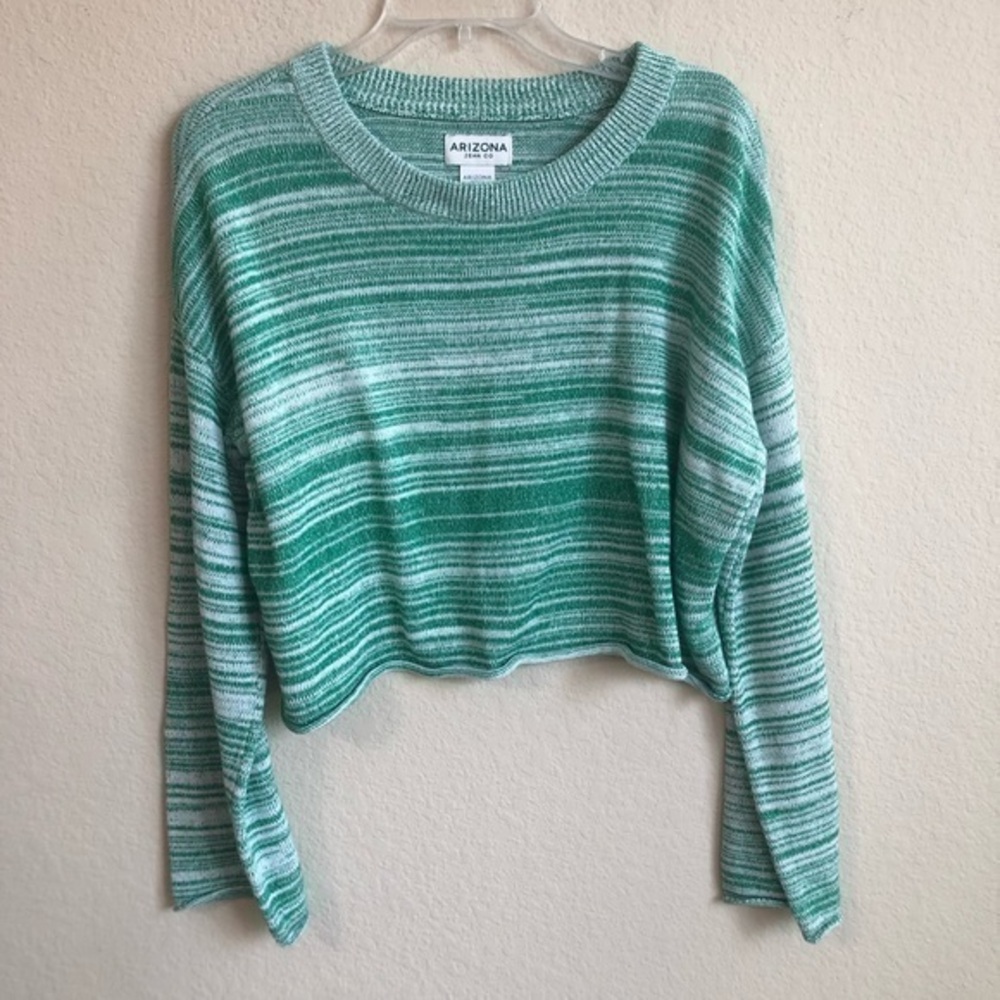 Arizona Sweater Green Spacedyed Long Sleeve Crewneck Striped Trendy Cozy Retro
